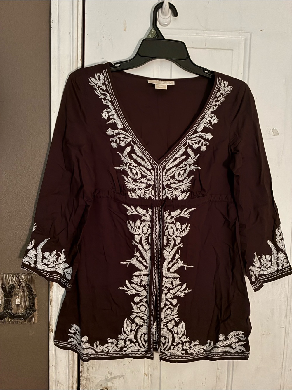 MICHAEL Michael Kors Brown Tunic with Cream Floral Embroidery size P/S